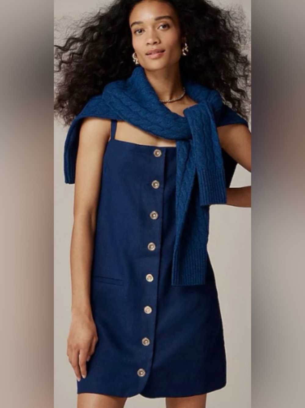 I Crew Navy Button-Front Spaghetti Strap Dress with Knit Wrap